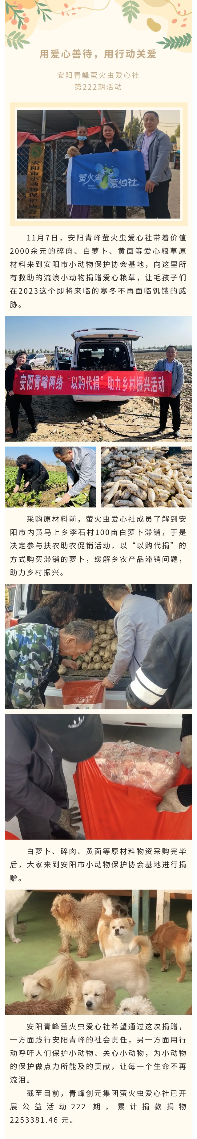 用愛心善待,用行動(dòng)關(guān)愛--青峰創(chuàng)元集團(tuán)螢火蟲愛心活動(dòng)第222期報(bào)道